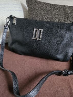 Dolce & Gabbana Black Leather Crossbody with Crystal DG Accent